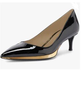 YDN Black and Gold Kitten Heeled Pumps Pointed Toe Dress Shoes for Office Lady